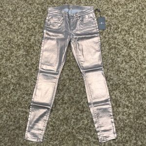 7 For All Mankind metallic skinny jeans in rose gold